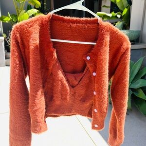 Faux fur tank and sweater set.